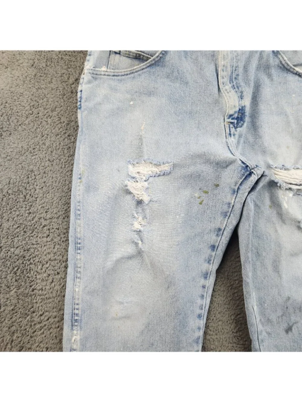 Men's Relaxed Fit Straight Leg Blue Jeans 36x30 Distressed Wrangler Workwear - Picture 8 of 11